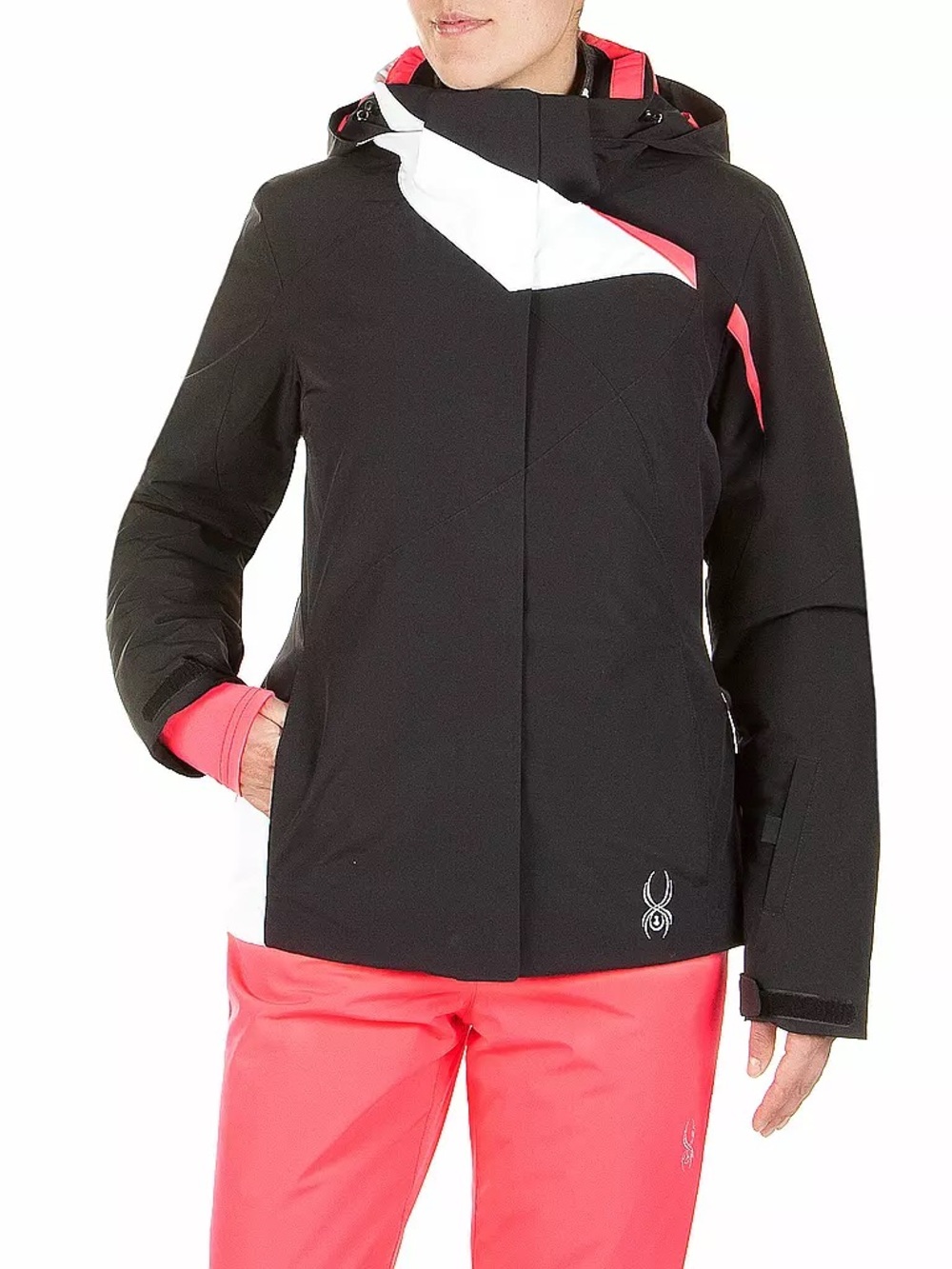 Spyder AMP Women’s Ski Jacket Size 12 Black Pink Gray Hooded